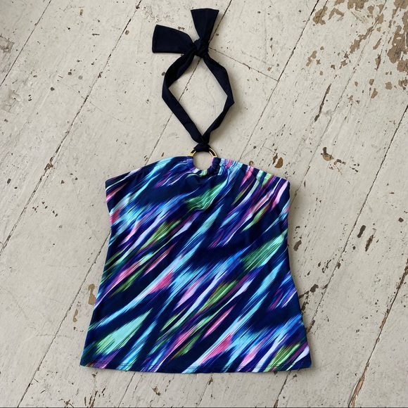 La Blanca Diagonal Stripe Ornamental Halter Tankini Suimsuit Top - Picture 4 of 11